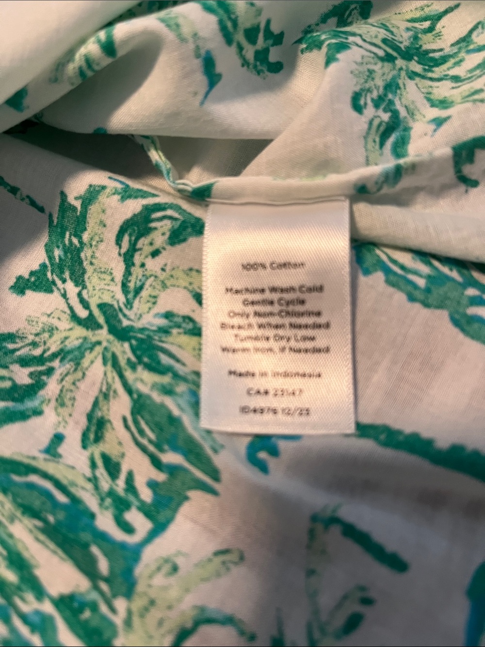 Talbots White Blouse with Green Palm-Print Button Front - Picture 5 of 5